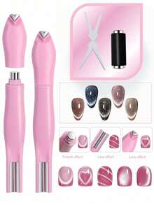 3D心形粉色磁铁，9合1猫眼磁铁，双线和月蛇图案，花卉和法式美甲设计，多功能UV凝胶美甲磁性工具，适合家庭沙龙DIY，是美甲初学者、美甲师和DIY爱好者的理想之选，也是情人节和母亲节的完美礼物。 - 粉色 - 查看 16