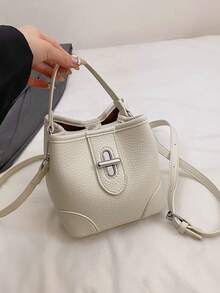 New Fashionable Solid Color Dopamine Litchi Grain Exquisite Niche Design Twist Lock Handbag, European And American Style Korean Chic Casual Bucket Shoulder Bag, Suitable For Daily Commute, Shopping, School, Travel, Crossbody Bag For Women - Multicolor - View 11