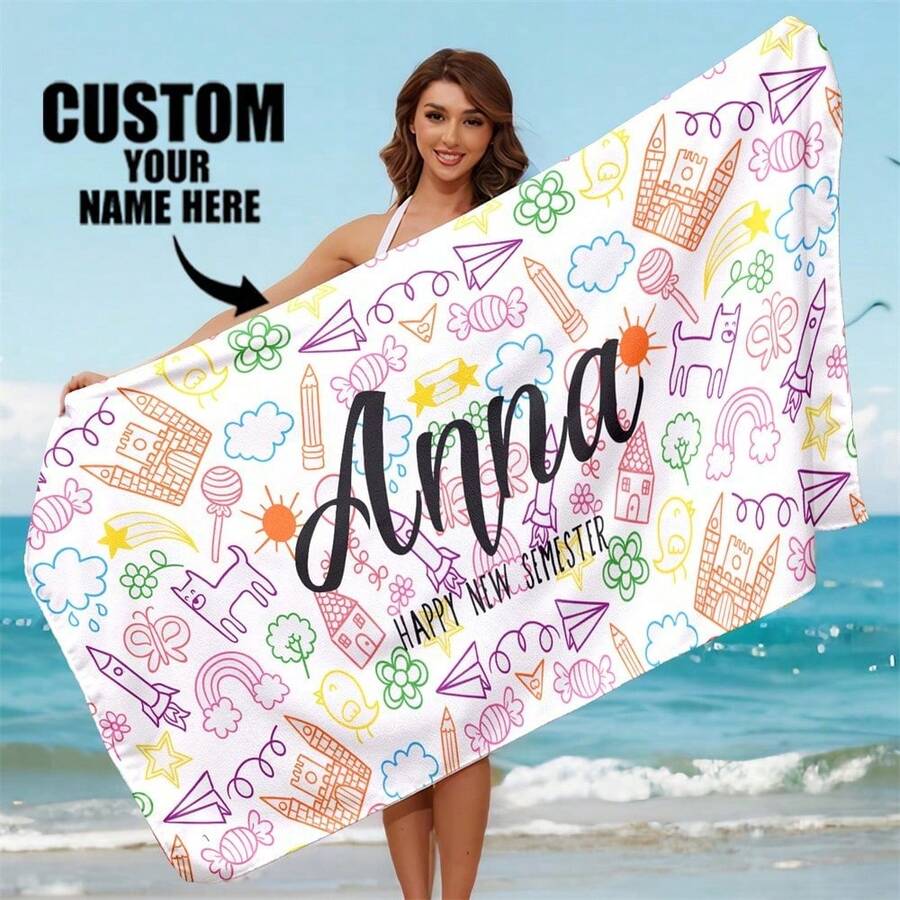 定制沙滩毯/毛巾，个性化姓名沙滩巾，定制文字沙滩巾，成人泳池毛巾，儿童浴巾，度假礼物，沙滩，冲浪，沙滩巾，结婚纪念礼物，情人节/生日礼物，朋友/情侣/家人/宠物姓名，周年纪念礼物，成人泳池毛巾，度假礼物，沙滩巾，婚礼用品，汽车配件，复活节，夏季旅行，夏季必备品，沙滩，泳池，洗浴用品