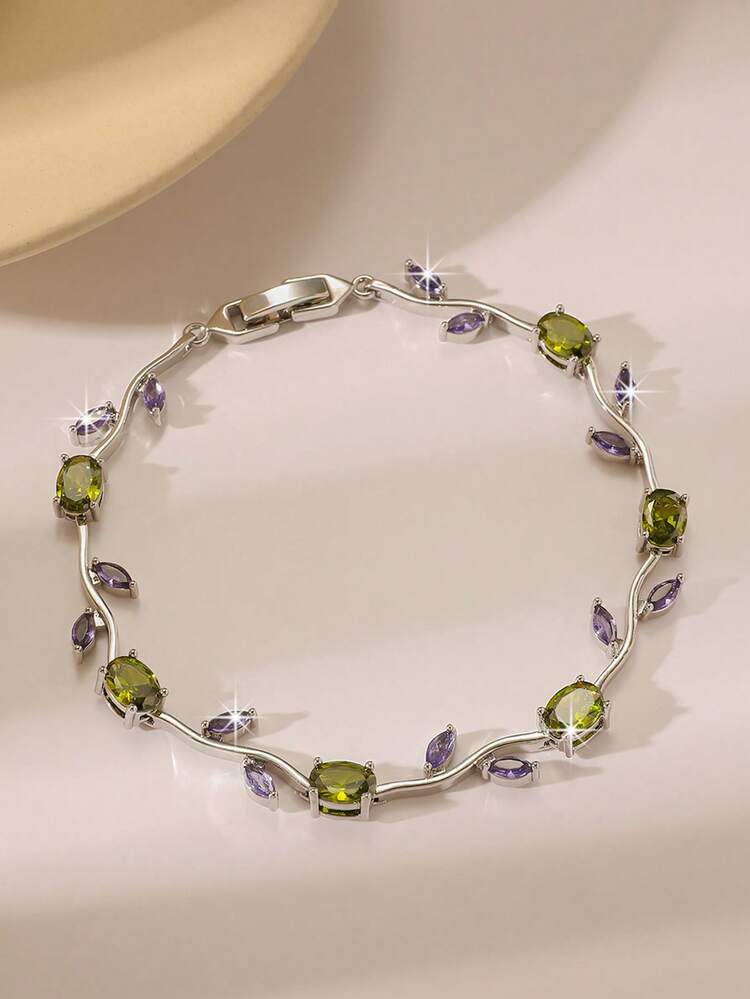1条高品质闪亮锆石网球手链，独特花叶设计，粉色、绿色、蓝色、白色、宝石蓝、多色可选，优雅日常/节日配饰，新娘首饰，夏季度假必备，散发迷人魅力，母亲节、情人节、周年纪念日的理想礼物，送给爱人的完美之选。 - 金+紫色 - 查看 9