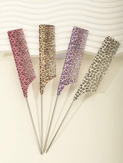 豹纹尾梳，防静电，耐用塑料材质，无异味，易于清洁，适用于卷发、波浪发和普通发型