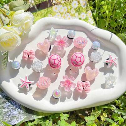 20 piezas/Set Decoraciones de zapato con flores rosas, Adornos de tortuga rosa para zapatos, Accesorios de zapato desmontables, Flores de zapato DIY, Elegantes y de moda, Adecuados para sandalias, pantuflas, excelentes para regalos de vacaciones