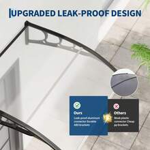 Hodeffior Marquesina para puerta, techo de 100x150 cm con soportes de ABS, cubierta impermeable de policarbonato transparente con poste central, techo con protección UV para entrada, terraza, ventana, puerta principal o trasera. - Transparente - Ver 7