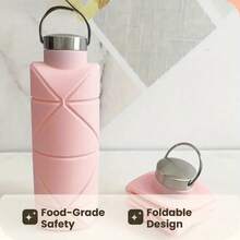 Portable Silicone Bottle, Foldable Leak Proof Sports Drinkware With Handle, Washable Reusable Mug, Lightweight Cup Outdoor Camping Hiking, Insulated Sports Bottle - Pink - View 7