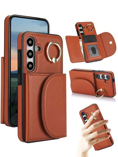 PU Faux Leather Case Suitable For Galaxy A17 A56 A36 A26 A16 A55 A35 A15 A54 A14 A73 A53 A13 A72 A52 A71 A51 4G 5G With 360° Finger Ring Holder, RFID Blocking Wallet Phone Bag Case Suitable For Galaxy S26 S25 Edge S24 S23 S22 S21 FE Plus Ultra Kickstand Holder Card Holder Slots Cover