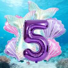 7pcs Mermaid Tail Shell & Purple Number Balloon Set, Includes Iridescent Mermaid Tail Balloons, Purple Number Balloons, Ombre Shell Balloons, Paired With Dreamy Ocean-Themed Decorative Elements, Suitable For Birthday Gifts For Son/Daughter, Mermaid Princess Themed Birthday Party, Parent-Child Ocean Themed Celebration, Children's Room Birthday Decor, Photo Backdrop Props And More - View 8