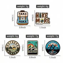 远足珐琅徽章套装（5枚装）| 户外探险登山背包胸针，适合背包、外套和自然爱好者 - 彩色 - 查看 5