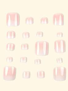 24片粉色法式脚趾甲贴片，Y2K风格渐变色，简约可重复使用，亚克力材质，假脚趾甲配件，附赠24片凝胶贴片和迷你指甲锉。 - 淺粉色 - 查看 3