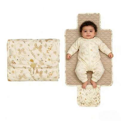 Floral Pattern Baby Diaper Pad, Quilted Infant Diaper Mat, Unisex Travel Diaper Bag, Baby Essential