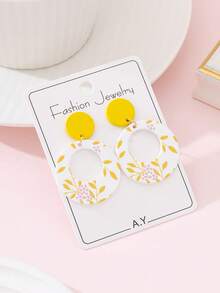 1 Pair Summer Beach Vacation Hollow Flower Enamel Faux Soft Pottery Design Fashion Jewelry Earrings, Perfect Gift For Festivals And Parties - Multicolor - View 2