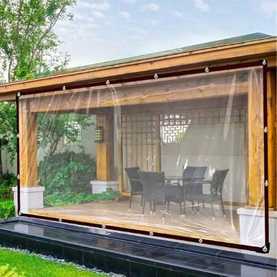 1pc Heavy-Duty Clear Waterproof Tarps With Grommets - UV-Resistant Outdoor Rainproof Cover For Patio, Porch, Canopy, Henhouse, Plants & Camping - Crystal Clear Visibility And Secure Fastening