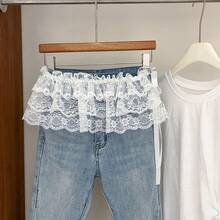 1pc Layered Lace Anti-Flashing High Waist Short Slip Skirt With Elastic Waistband - Multicolor - View 11