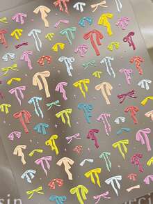 1张3D立体蝴蝶结美甲贴纸，粉彩彩虹色蝴蝶结自粘美甲贴，可爱丝带设计，DIY美甲装饰，适用于美甲沙龙和家庭使用，易于粘贴，持久耐用，适用于亚克力指甲的美甲用品，美甲贴片，美甲技巧 - 彩色 - 查看 9