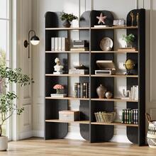 Tribesigns 5-Tier Farmhouse Bookshelf, 70.87-Inch Tall Double Wide Bookcase With Open Shelves, Vintage Floor Standing Book Shelf Display Storage Shelving Unit For Home Office Bedroom Study, Black - 黑色和棕色 - 查看 8