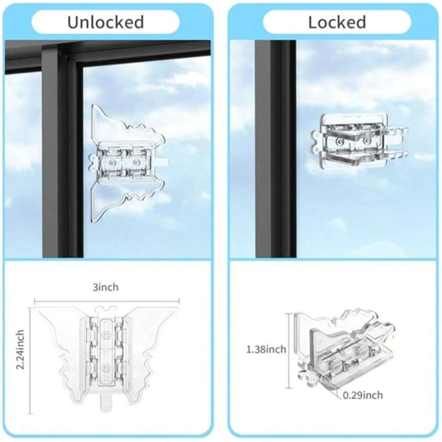 1/3pcs Sliding Door Lock Window Locks - 2 Packs Sliding Glass Door Lock For Home Security Closet Door Security Locks Home Security Door Lock For Inside Flip Door Latches Bar Stopper - Butterfly Window Buckle - View 1