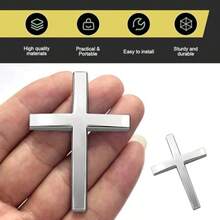 2 PCS 3D Cross Stickers 2.5*1.8 3D Alloy Car Metal Jesus Christ Cross Emblem Decals Self Adhesive Metal Auto Decor Emblem Decal Universal For Trunk Rear Fender Side Fender Silver - Bạc - Xem 6