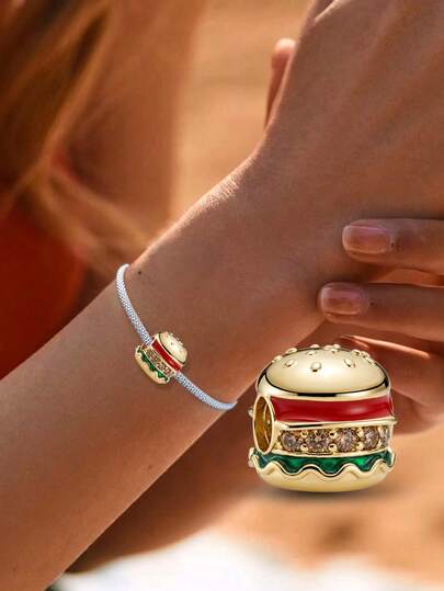 1 Mặt dây chuyền hình bánh hamburger bằng bạc sterling 925 thời trang, phù hợp cho vòng tay nữ, dùng để tự làm trang sức và trang trí trang phục hàng ngày cho các cô gái.
