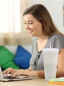 大容量双层水钻吸管杯，女士/女孩礼物，防烫珍珠杯，双层饮水杯，便携式玻璃吸管水杯，高品质密封杯 - 彩色 - 查看 9