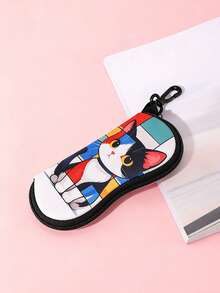 1 pieza Estuche de gafas de moda con estampado de gato negro, estuche de gafas portátil suave, caja de gafas de mujer, bolsa suave de gafas con cremallera y clip - Multicolor - Ver 10
