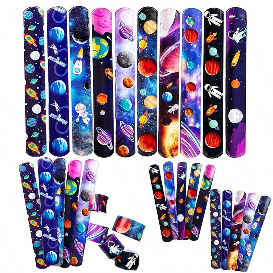 12/24/30pcs Space Element Snap Clips, Starry Sky Snap Clip Bracelets, Creative Astronaut Decor Wristbands, Party Bracelets, Birthday Party Supplies, Classroom Rewards, Party Decorations - Multicolor - View 1
