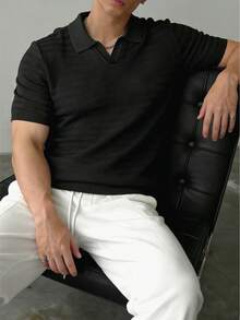 GRDR Camiseta casual de verano para hombre con cuello en V y diseño texturizado de manga corta - Negro - Ver 3