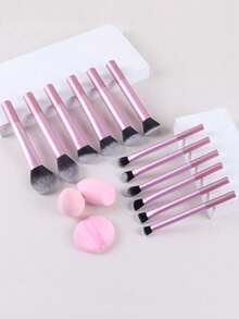 12pcs Multi-Functional Makeup Brush Set - Powder, Blusher, Foundation, Eyeshadow, Contour Brushes + Angled Makeup Sponge, Round Makeup Sponge, Pink Makeup Puff,Brush Set,Makeup Brush Kit,Make Up Brush Set,Make Up Set Complete,Makeup Brush Set,Complete Makeup Kit,Brush Kit,Brushes Makeup Set,Makeup Gift Set - Hồng - Xem 4