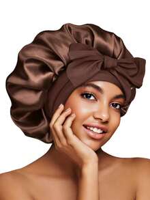 1件装可调节缎面睡帽，粉色蝴蝶结睡帽，奢华缎面护发帽，睡眠帽，夜间护发，防止睡醒后头发凌乱，适合长发、卷发和辫子，可调节绑带贴合头部，防止夜间头发缠绕，适合所有发质，整晚舒适，男女通用，适合长发/卷发/辫子，粉色缎面睡帽配超大蝴蝶结 - 奢华丝滑卷发睡眠帽，女士 - 多色 - 查看 8