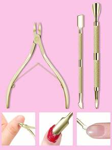 Nail Art Accessory - Cuticle Nipper & Pusher - Gold - View 3