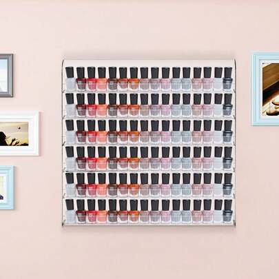 Bazargame 6 Tier 96 Bottles Acrylic Nail Polish Display Stand Nail Polish Organiser Storage Wall Mounted Clear Nail Polish Wall Rack Transparent Cosmetic Display Holder Shelf