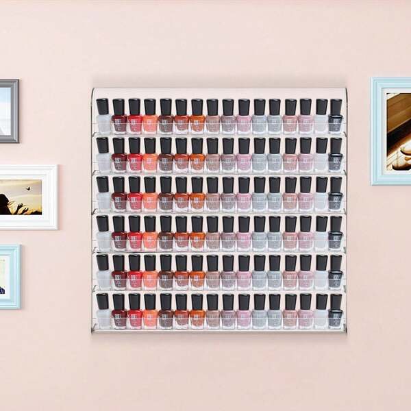 Bazargame 6 Tier 96 Bottles Acrylic Nail Polish Display Stand Nail Polish Organiser Storage Wall Mounted Clear Nail Polish Wall Rack Transparent Cosmetic Display Holder Shelf