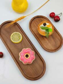 Oval Wooden Serving Tray, Food Party Decor, Small Bowl, Long Platter, Wooden Plate, Home Decor, Cheese Board, Cake & Dessert Plate, Appetizer Dish - Brown - View 3