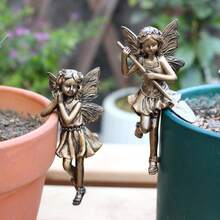 1 Set Copper Elegant Flower Fairy Statue Hanging Decor, Suspended Nymph Sculpture, Spring Fairy Garden Decoration, Simulating Elves Working In The Countryside, Adding Mysterious And Dreamy Charm To The Garden - Imitation Copper Fairy Flower Pot Pendant - View 9