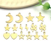 10个不锈钢金色吊坠，心形、月亮、星星、四叶草金属吊坠，适用于DIY项链、手链、耳环等工艺品制作。 - 金色 - 查看 2