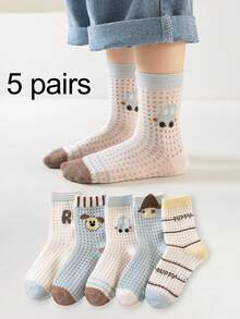 5 Pairs Kids Socks, Cute Cartoon Dog Pattern, Thin Breathable Crew Socks For Children Aged 2-16, Suitable For Spring/Summer - Multicolor - View 13