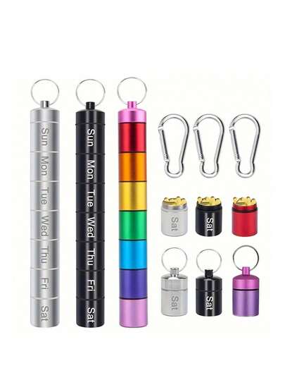 1pc Aluminum Alloy Pill Box, Waterproof, 7-Day Compartment, Portable For Camping, With Detachable Metal - Heavy-Duty Aluminum Structure, Sealed Compartments, Daily Organizer For Tablets, Vitamins, Medications - Travel-Friendly Pill Box Suitable For Home, Office, Travel - Ideal For Elderly And Caregivers