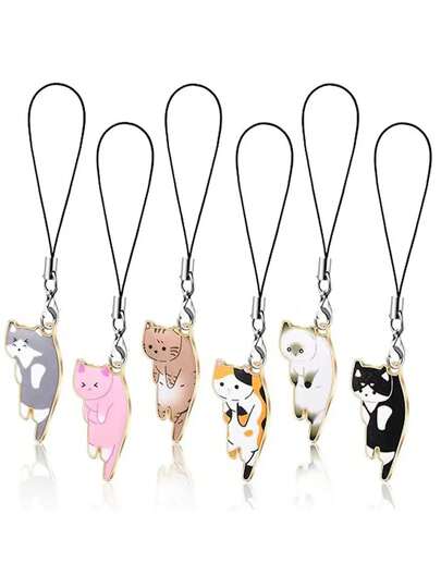 可爱猫咪元素 6 件套卡通猫手机挂件独特动物包包挂饰套装多功能钥匙扣春季生日礼物