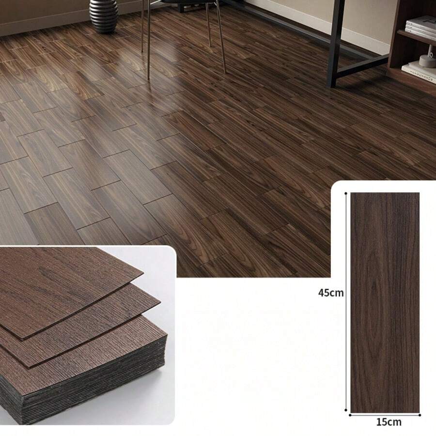 45x15cm Self-Adhesive Wood Grain Floor Sticker - Realistic Wood Texture, Comfortable Underfoot, Self-Adhesive Design No Professional Installation Required, Wear-Resistant Anti-Slip, Easy To Renew Floors Quickly, High Cost Performance Floor Decor! Suitable For Kitchen / Balcony / Study / Rental / Store / Bedroom / Living Room