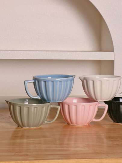 1 X 240ml Baking Mixing Bowl, Ceramic Mixing Bowl, Egg-Beating Bowl, Batter Bowl, Baking Bowl, Mixing Bowl With Spout And Non-Slip Vertical Grooves, Spouted, Handle-Equipped Mixing Bowl, Ceramic Egg-Beating Specialist, Household Baking Bowl With Spouted Pouring Spout