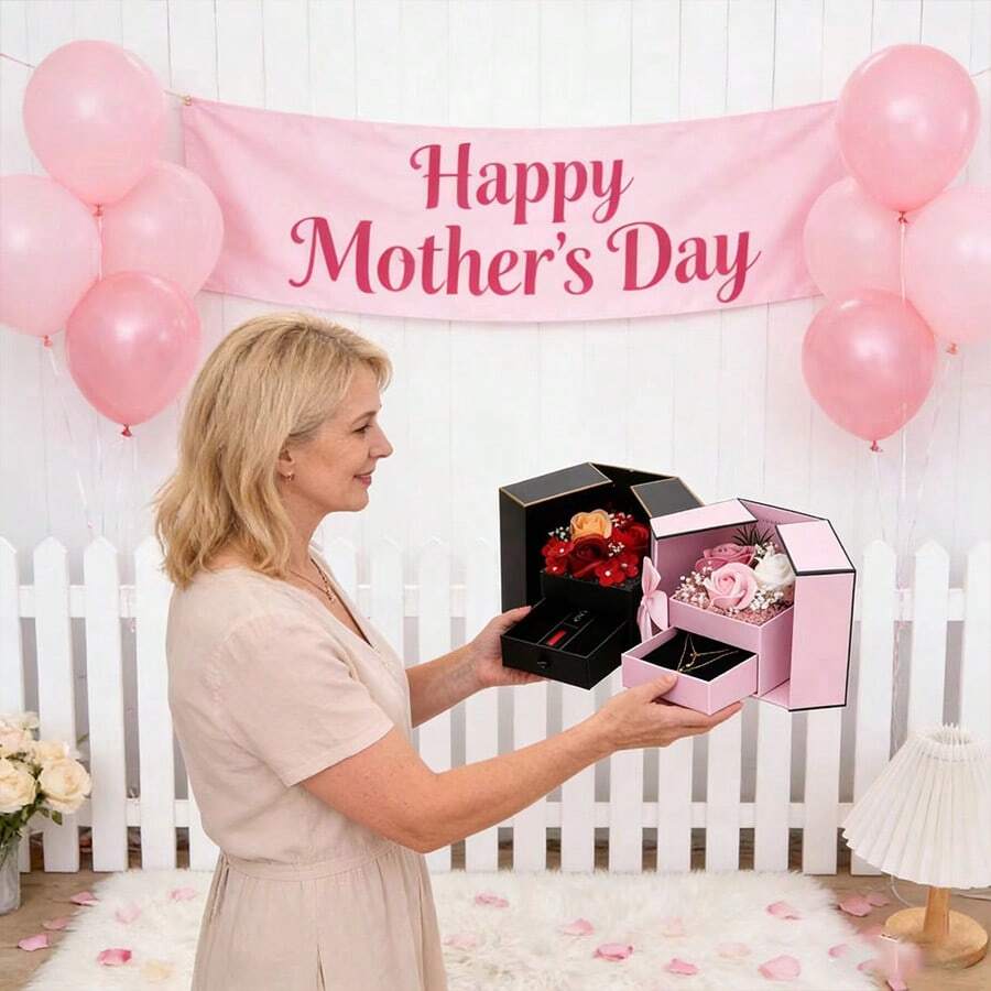 Hộp quà hoa tươi cao cấp, thích hợp đựng vòng cổ, son môi, dùng trong nhiều dịp như Ngày của Mẹ, đám cưới, Ngày Valentine, làm hộp đựng trang sức, hộp quà tặng. - Hộp quà tặng - Xem 1