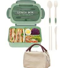 1 pieza Caja de almuerzo para adultos de 1200ml con bolsa, Caja bento para adultos a prueba de fugas, 3 compartimentos, apta para microondas, incluye utensilios, Recipiente de almuerzo portátil para adultos, Cocina, Regalo de Navidad, Útiles escolares - Multicolor - Ver 15