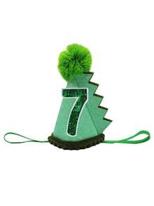 Handmade Felt Cartoon Dinosaur Green Birthday Hat, Birthday Costume Headwear, Handpasted 1-9 Number Birthday Party Hat - Green - View 16