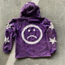 Men's Women's European American Oversized Hoodie, Patchwork Star Letter Graphic Casual Pullover Sweatshirt - 紫色 - 查看 2