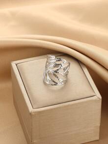 Edelstahl Vintage Textur Cut Out Blatt Ringe für Frauen, goldplattierter breiter offener Ring im europäischen und amerikanischen Stil, Schmuck für den täglichen Urlaub, Accessoires, Geschenk - 1 - Übersicht 4