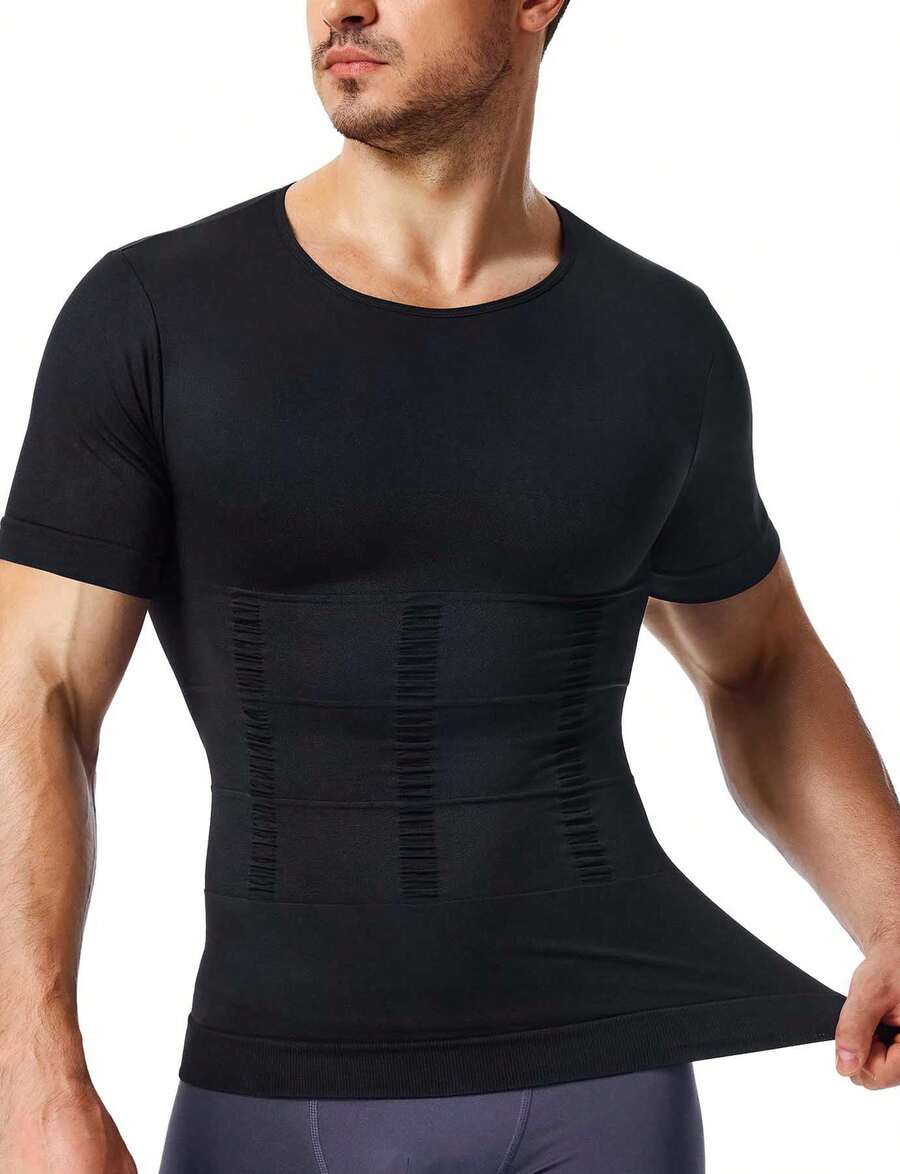 TAILONG Compression Shirt Men - Shapewear Mens Slimming Undershirt Short Sleeve Sports Athletic Workout Shaper Tank Top - màu đen - Xem 1