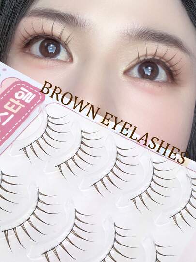 5 cặp mi giả màu nâu, đầu nhọn, 8 ngạnh, thân mảnh, màu cà phê, kiểu hoạt hình Hàn Quốc, mi giả thủ công tinh tế, phù hợp cho trang điểm tự nhiên.