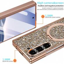 VIETAO Sequins,Diamond Fashion High Quality Blingbling Sparkling Electroplated Hidden Circular Bracket Mobile Phone Case Compatible With Samsung Galaxy Z Fold 7 6 Hinged Full-Cover Protection Phone Cover With Tempered Glass Screen Protector - Champagne Gold - View 2