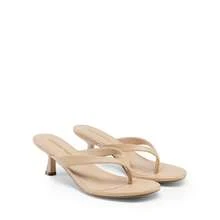 Women Kitten Heel Thong Heeled Sandals Comfortable Open Toe Slip On Summer Sandals - Màu be - Xem 6