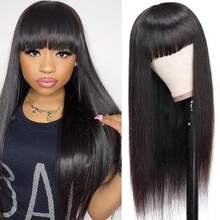 Straight Wig With Bangs Black Wigs For Women Bob Shoulder Length Wigs Heat Resistant Fiber Synthetic Hair Wigs Hair Replacement Natural Looking - Natural Black - 查看 6