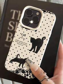 1pc Fashionable Personality Black Polka Dot Cat Collage Pattern Shockproof Milky White Liquid Straight Edge TPU Phone Case Suitable For IPhone 16 Pro Max/16/16 Pro/16 Plus/15/15 Pro Max/15 Pro/11/12/13/14 Pro Max/11 Pro/11 Pro Max/12 Pro/12 Pro Max/13 Pro/13 Pro Max/14 Pro/14 Pro Max Soft Case, Elegant - Multicolor - View 2