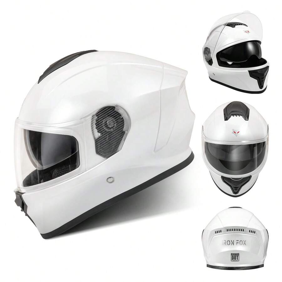 Casco Motocicleta Integral Con Visera Doble Certificado Dot - Blanco - Ver 1